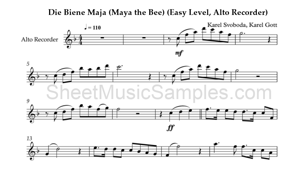 Die Biene Maja (Maya the Bee) (Easy Level, Alto Recorder)