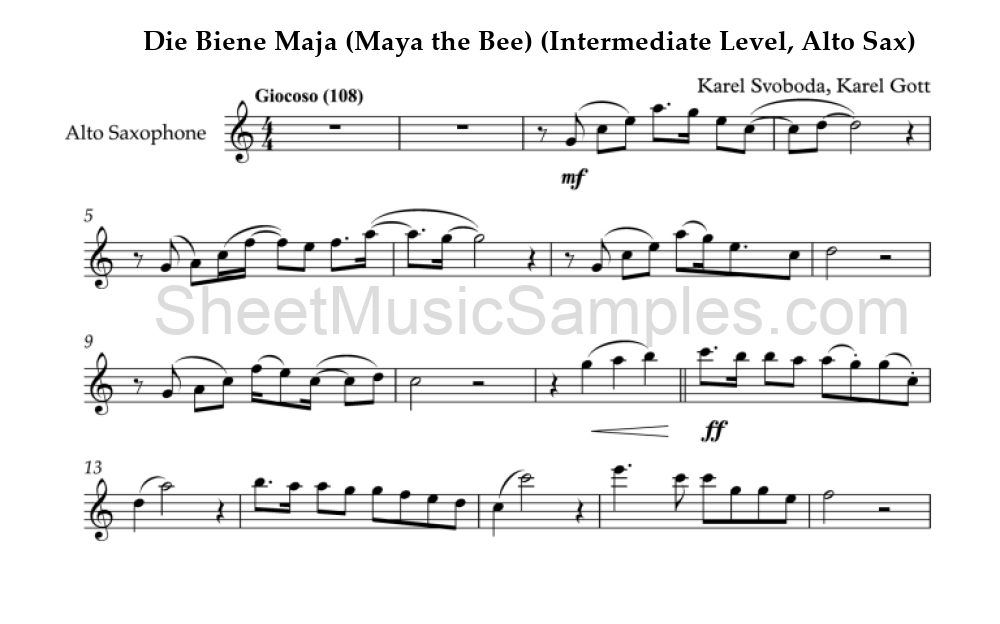 Die Biene Maja (Maya the Bee) (Intermediate Level, Alto Sax)