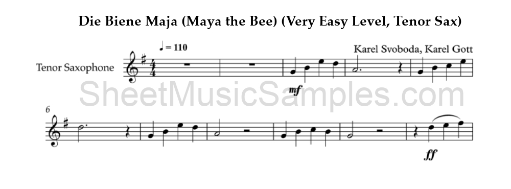 Die Biene Maja (Maya the Bee) (Very Easy Level, Tenor Sax)