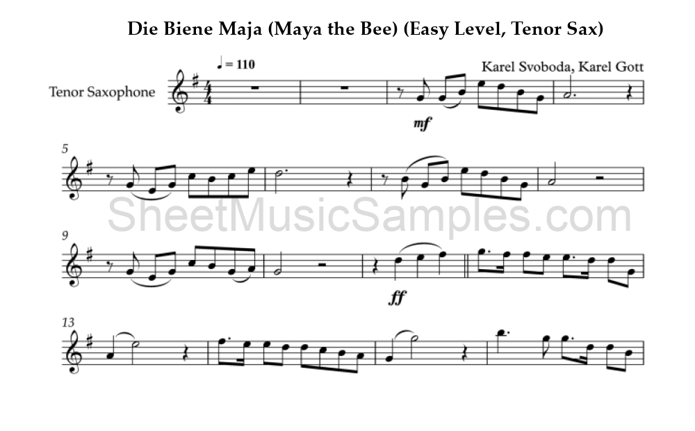 Die Biene Maja (Maya the Bee) (Easy Level, Tenor Sax)