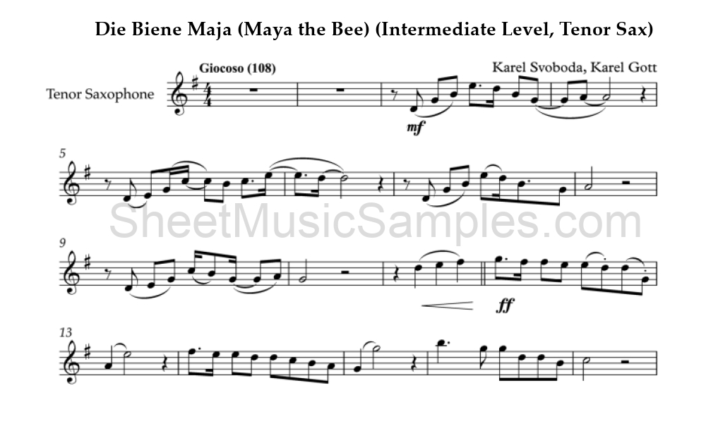 Die Biene Maja (Maya the Bee) (Intermediate Level, Tenor Sax)