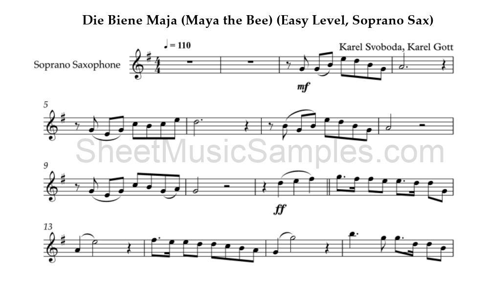 Die Biene Maja (Maya the Bee) (Easy Level, Soprano Sax)