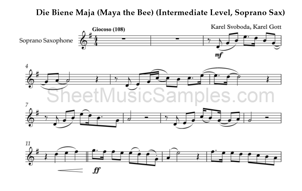 Die Biene Maja (Maya the Bee) (Intermediate Level, Soprano Sax)