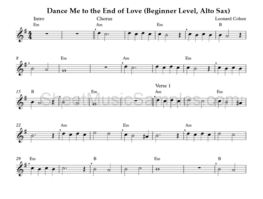 Dance Me to the End of Love (Beginner Level, Alto Sax)