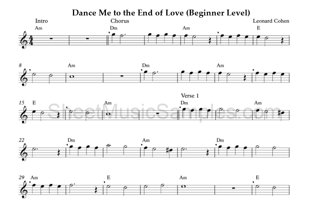 Dance Me to the End of Love (Beginner Level)