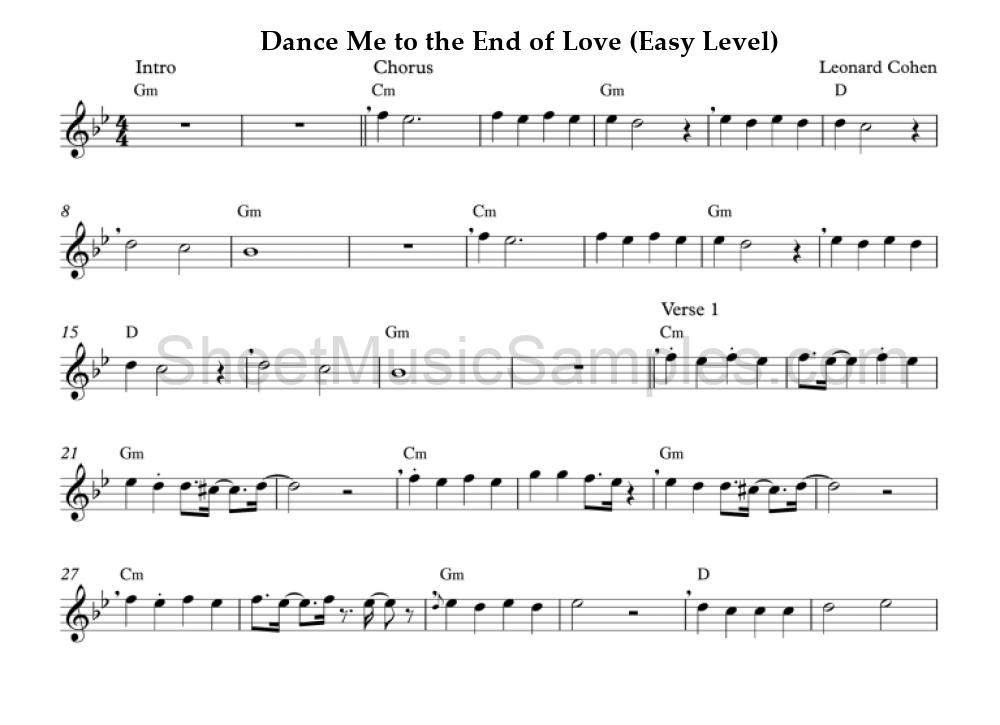 Dance Me to the End of Love (Easy Level)