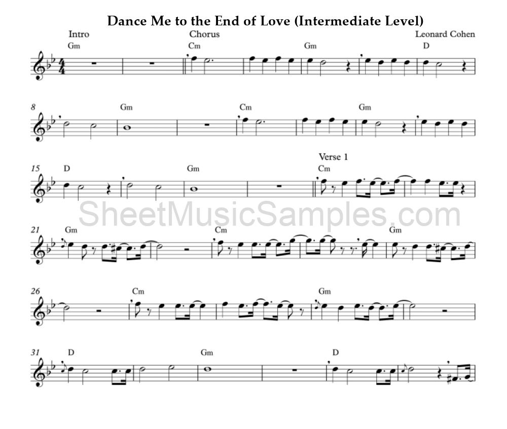 Dance Me to the End of Love (Intermediate Level)