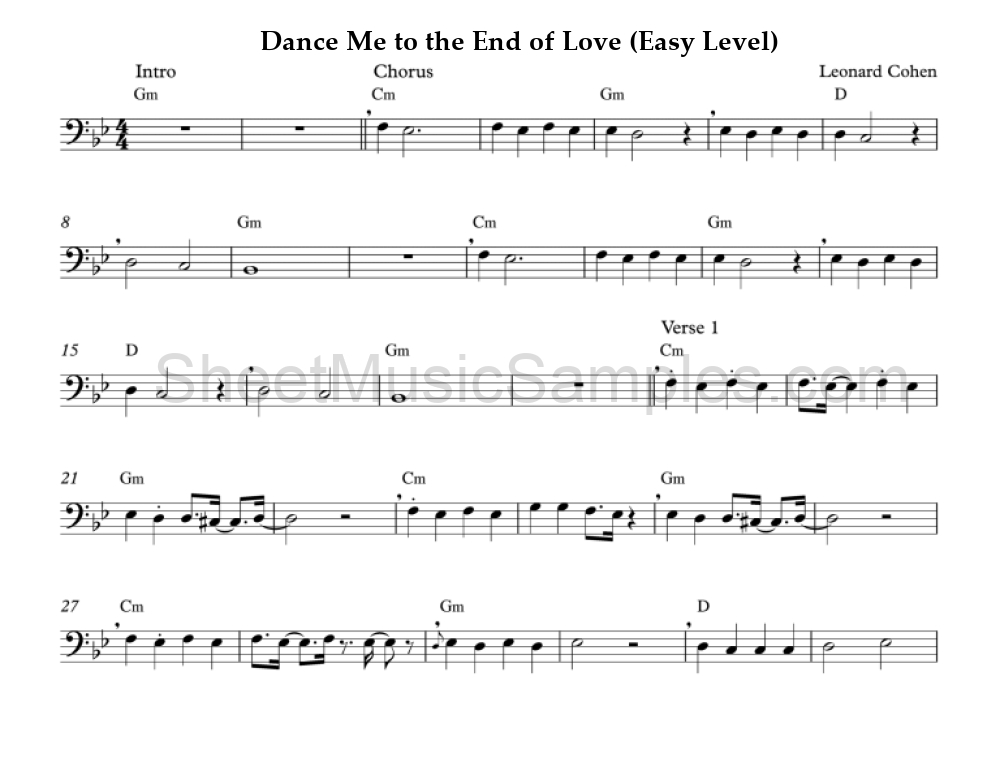 Dance Me to the End of Love (Easy Level)