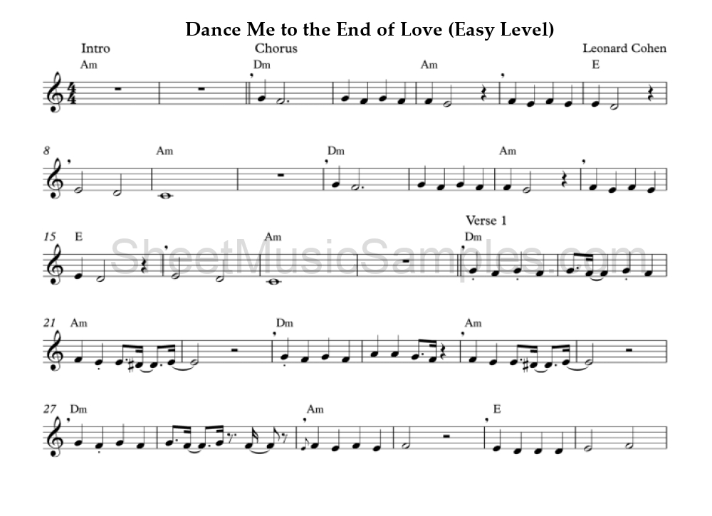 Dance Me to the End of Love (Easy Level)