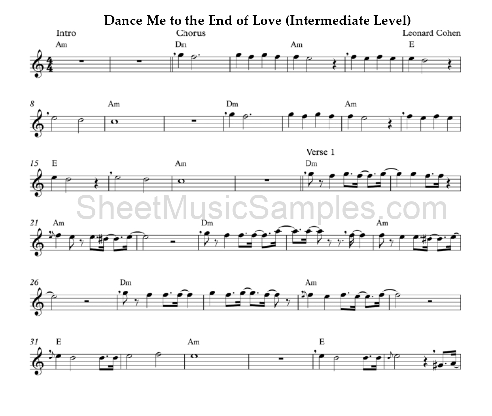 Dance Me to the End of Love (Intermediate Level)