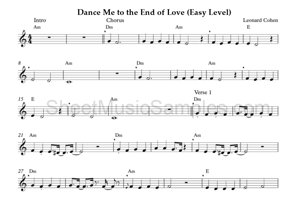 Dance Me to the End of Love (Easy Level)