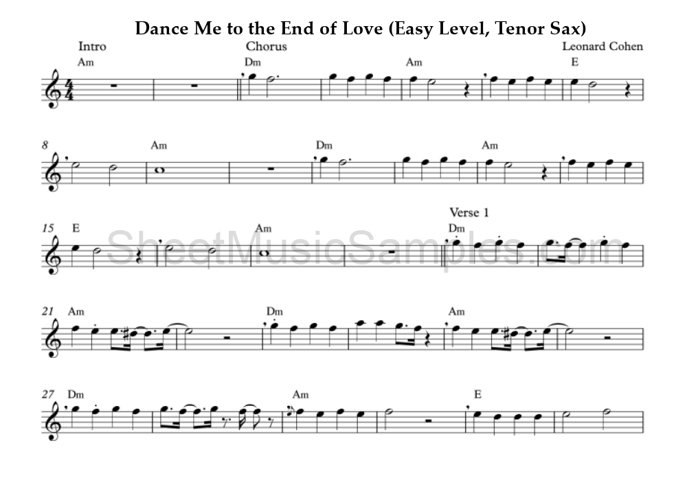 Dance Me to the End of Love (Easy Level, Tenor Sax)