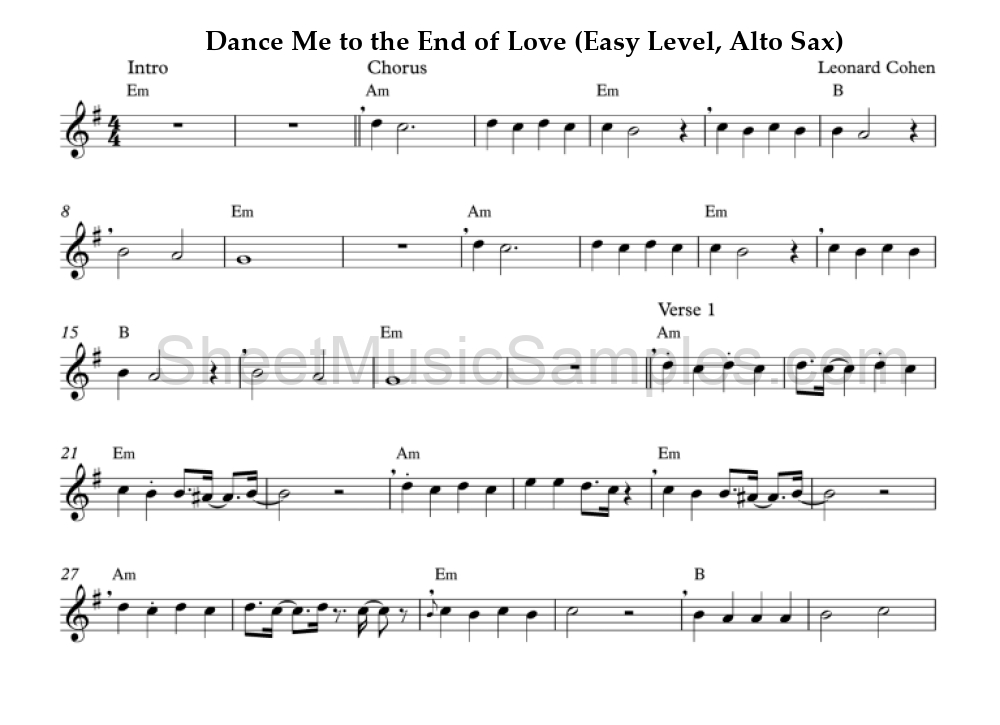 Dance Me to the End of Love (Easy Level, Alto Sax)