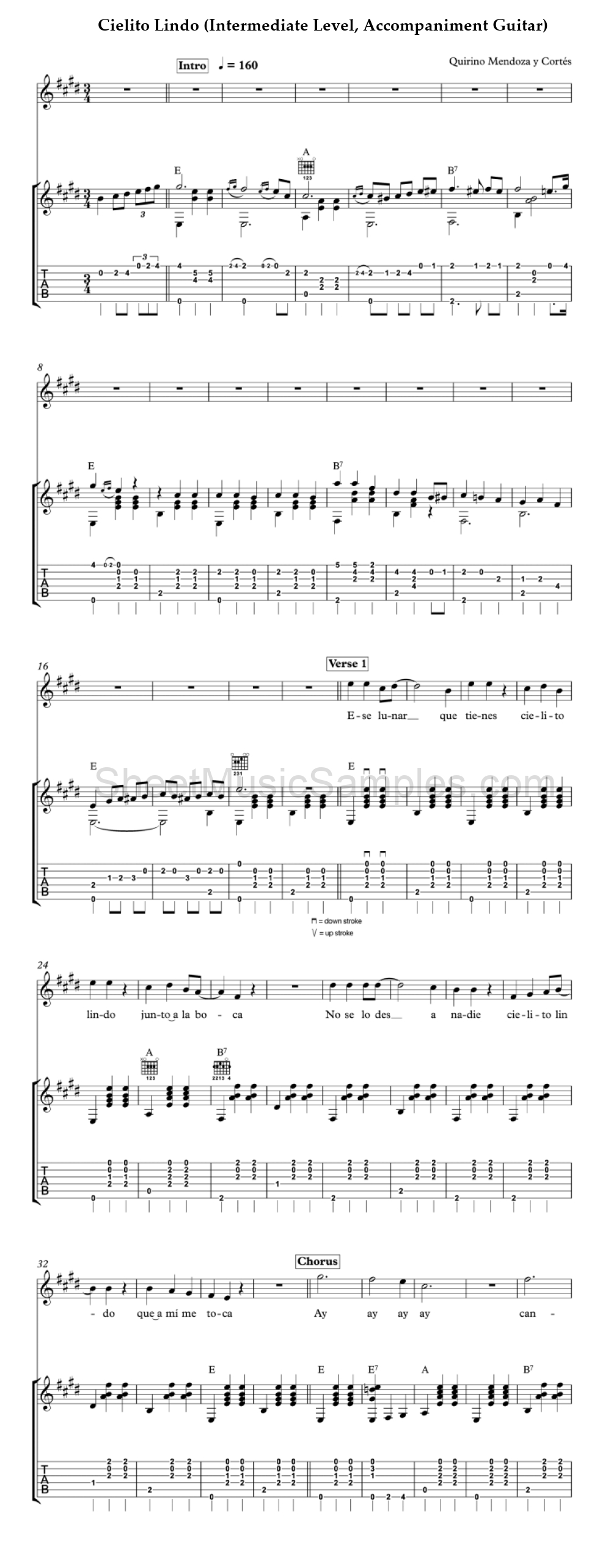 Cielito Lindo (Intermediate Level, Accompaniment Guitar)