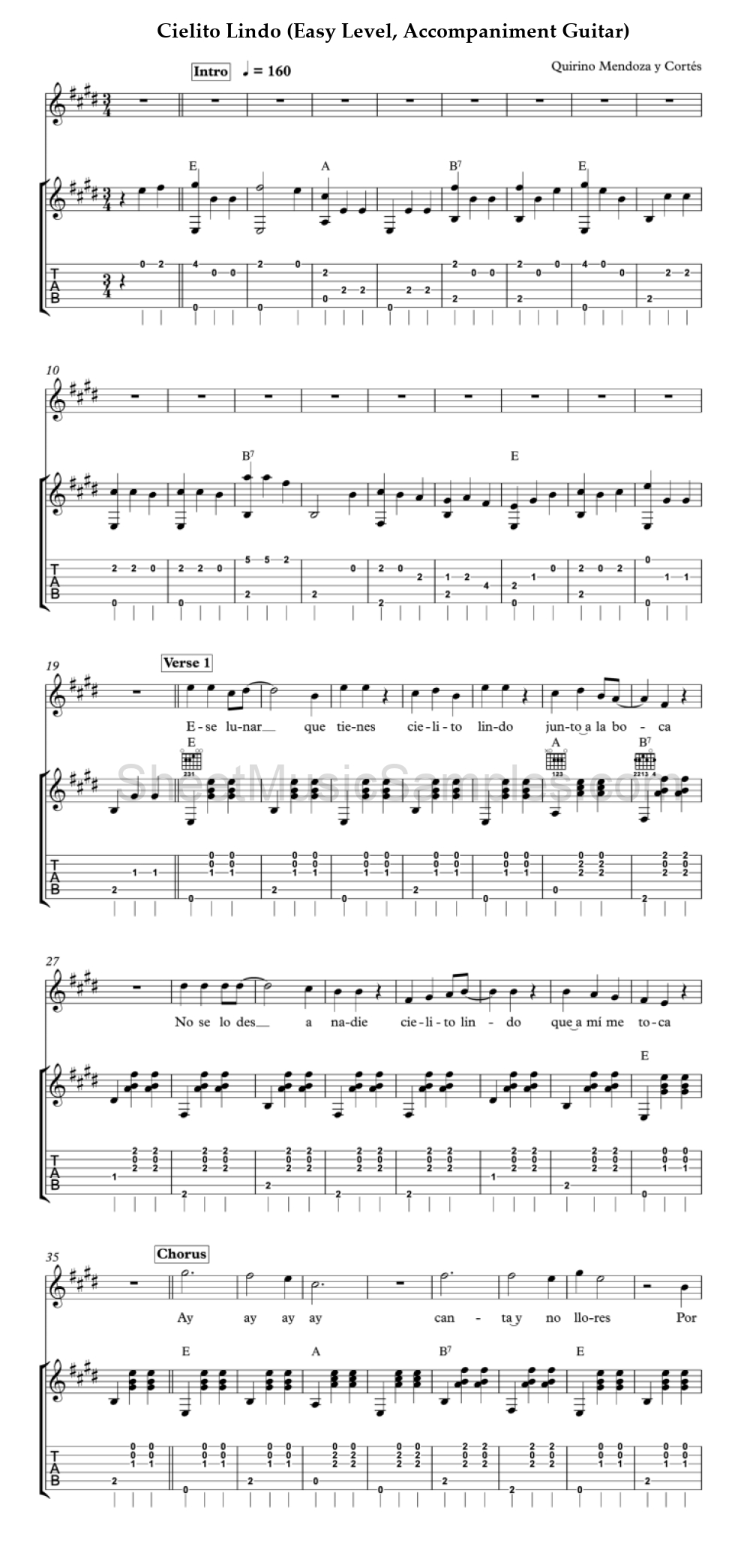 Cielito Lindo (Easy Level, Accompaniment Guitar)