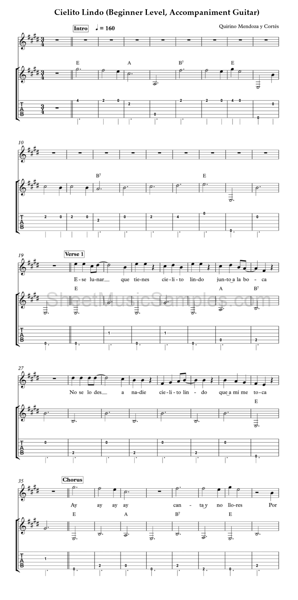 Cielito Lindo (Beginner Level, Accompaniment Guitar)