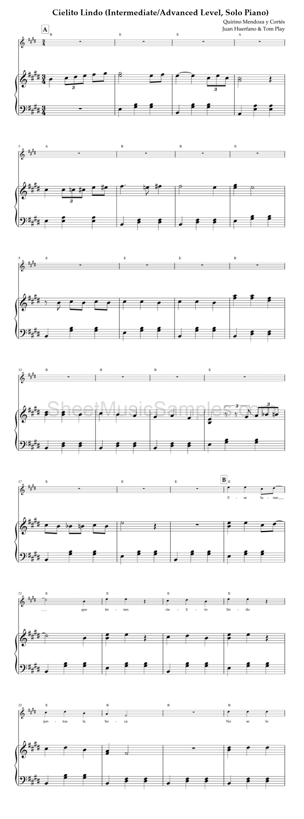 Cielito Lindo (Intermediate/Advanced Level, Solo Piano)