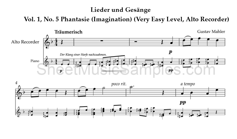 Lieder und Gesänge - Vol. 1, No. 5 Phantasie (Imagination) (Very Easy Level, Alto Recorder)