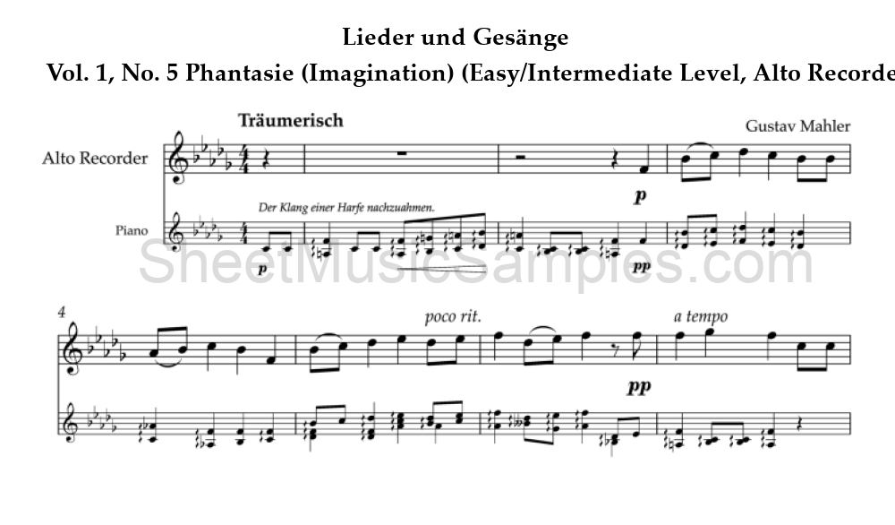 Lieder und Gesänge - Vol. 1, No. 5 Phantasie (Imagination) (Easy/Intermediate Level, Alto Recorder)