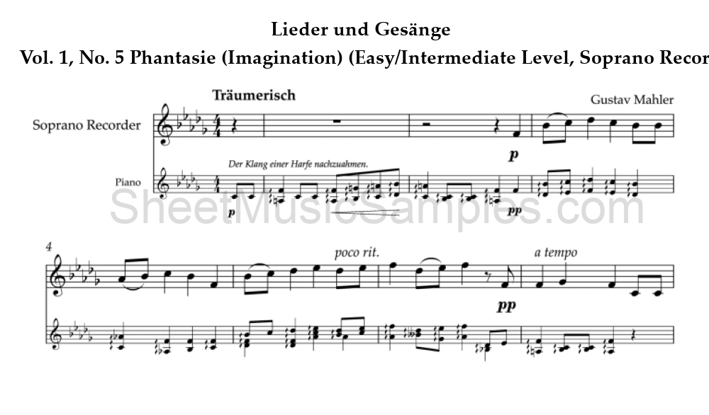 Lieder und Gesänge - Vol. 1, No. 5 Phantasie (Imagination) (Easy/Intermediate Level, Soprano Recorder)