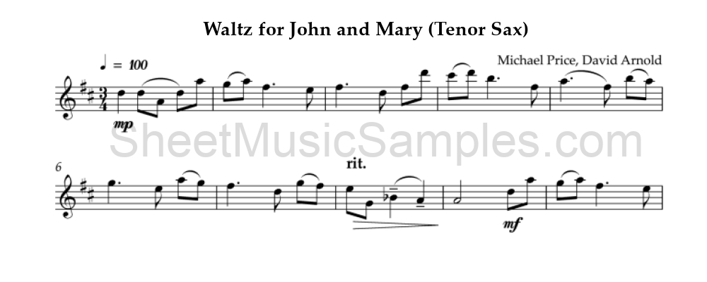 Waltz for John and Mary (Tenor Sax)