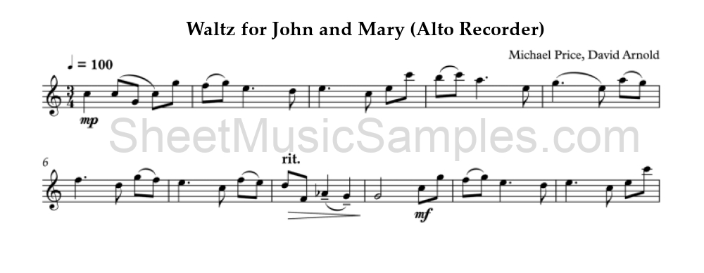 Waltz for John and Mary (Alto Recorder)