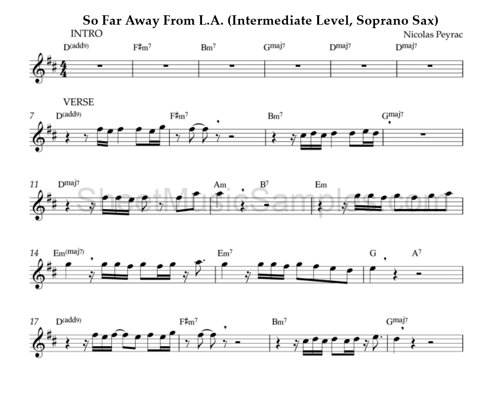 So Far Away From L.A. (Intermediate Level, Soprano Sax)