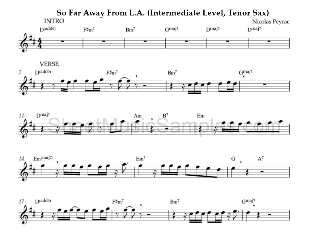 So Far Away From L.A. (Intermediate Level, Tenor Sax)