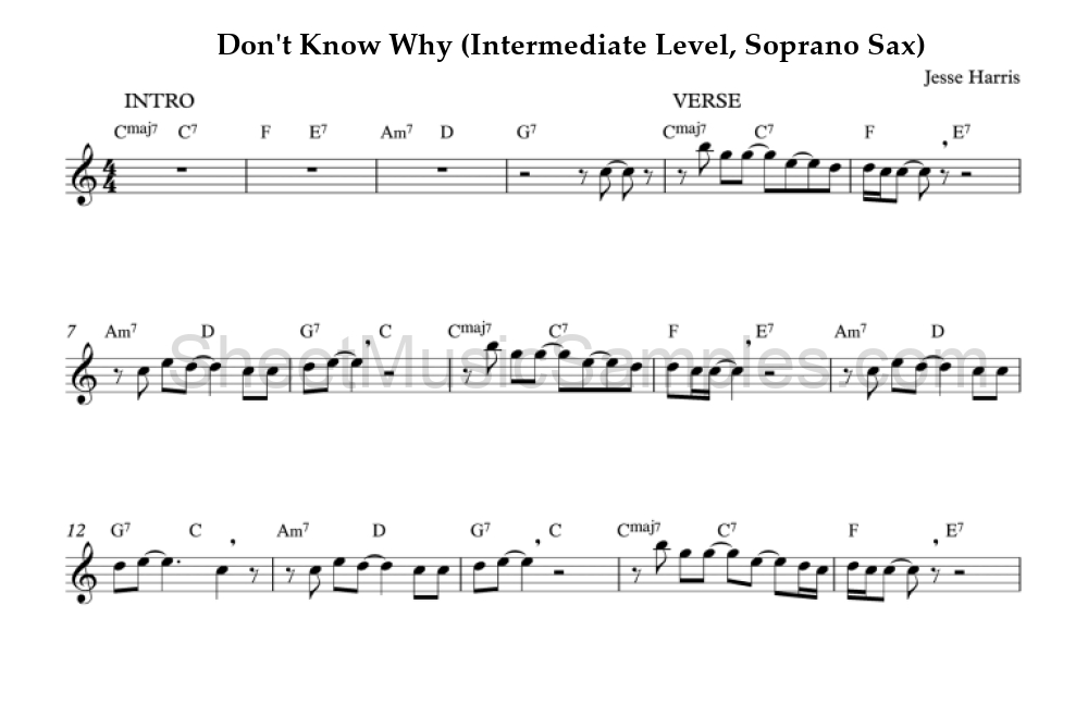 Don't Know Why (Intermediate Level, Soprano Sax)