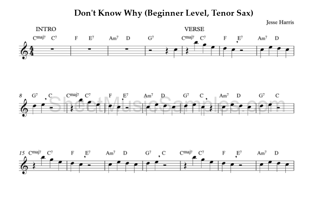 Don't Know Why (Beginner Level, Tenor Sax)