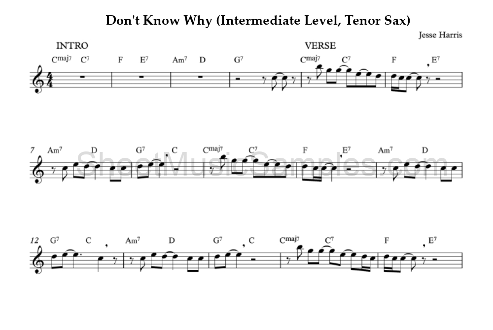 Don't Know Why (Intermediate Level, Tenor Sax)