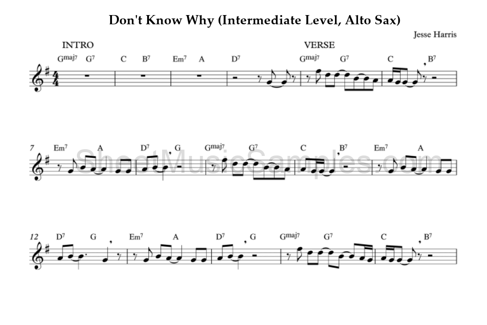 Don't Know Why (Intermediate Level, Alto Sax)