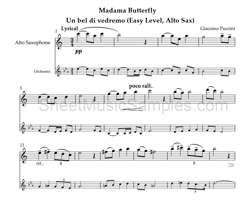 Madama Butterfly - Un bel di vedremo (Easy Level, Alto Sax)