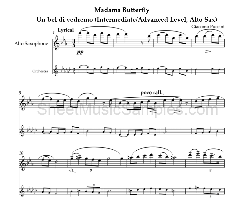 Madama Butterfly - Un bel di vedremo (Intermediate/Advanced Level, Alto Sax)