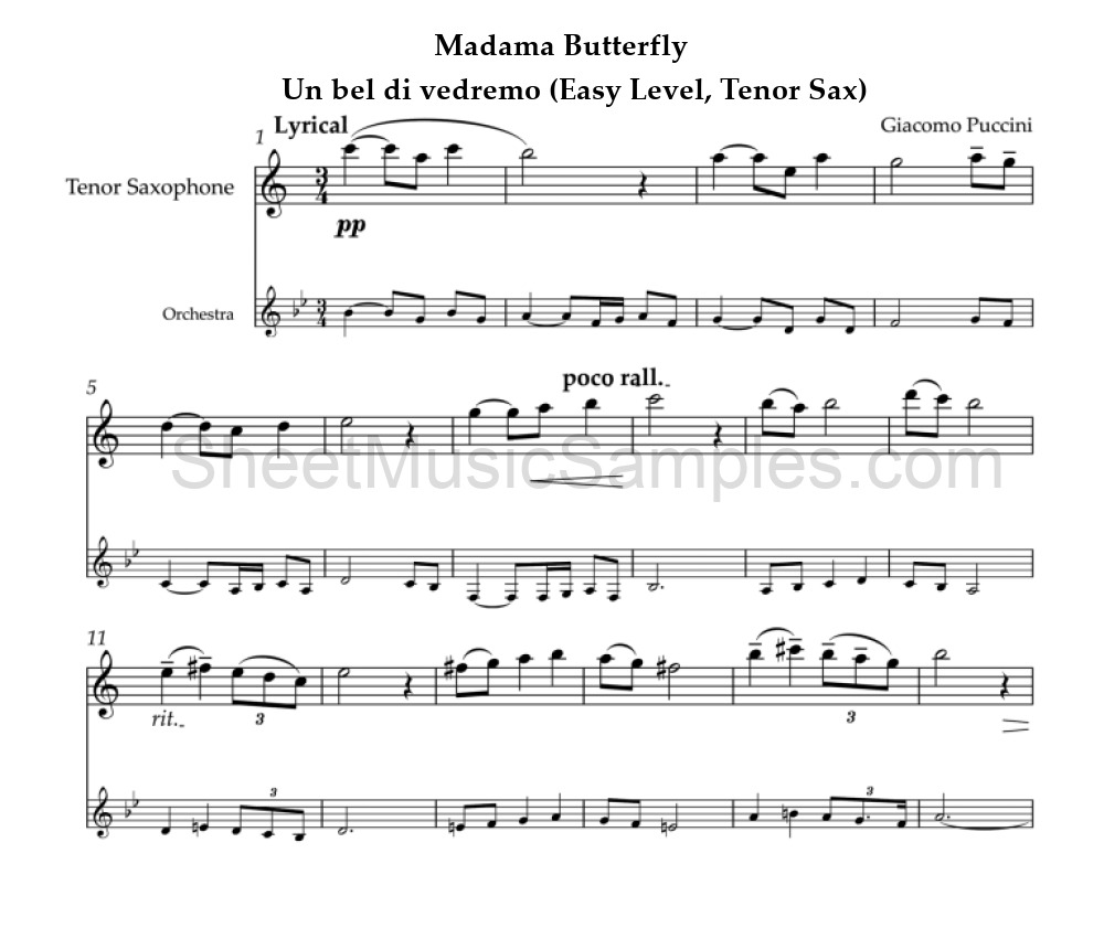 Madama Butterfly - Un bel di vedremo (Easy Level, Tenor Sax)