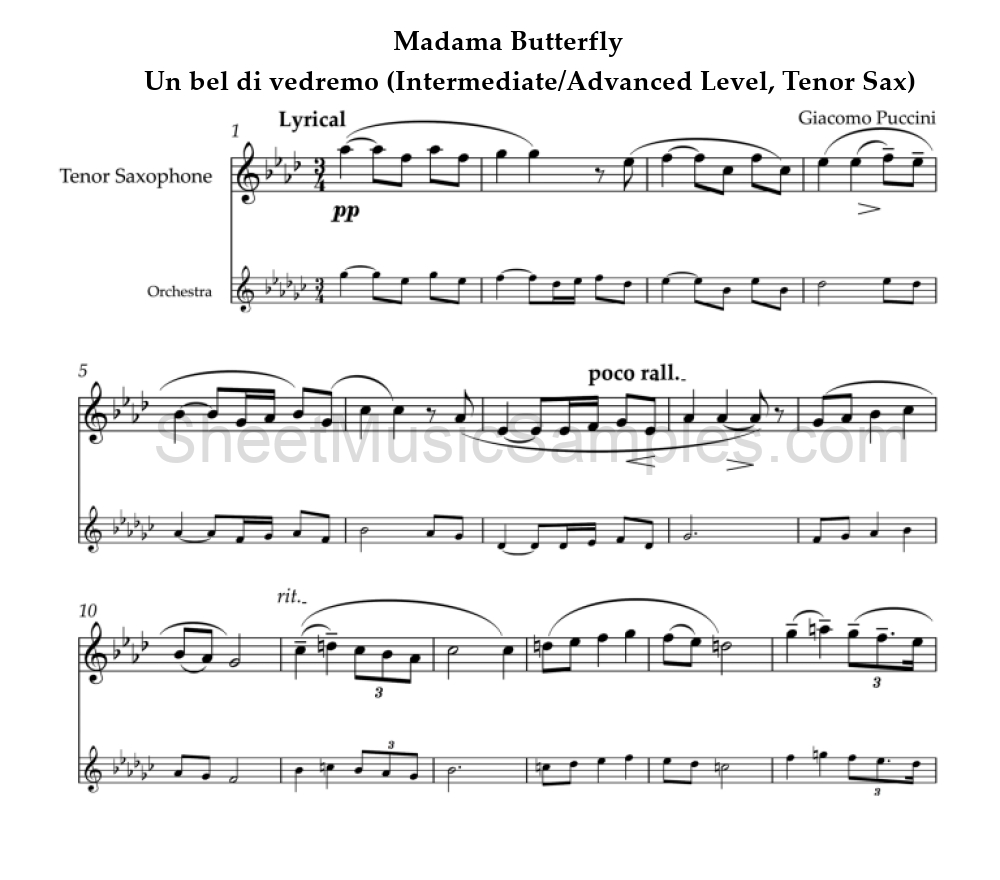 Madama Butterfly - Un bel di vedremo (Intermediate/Advanced Level, Tenor Sax)