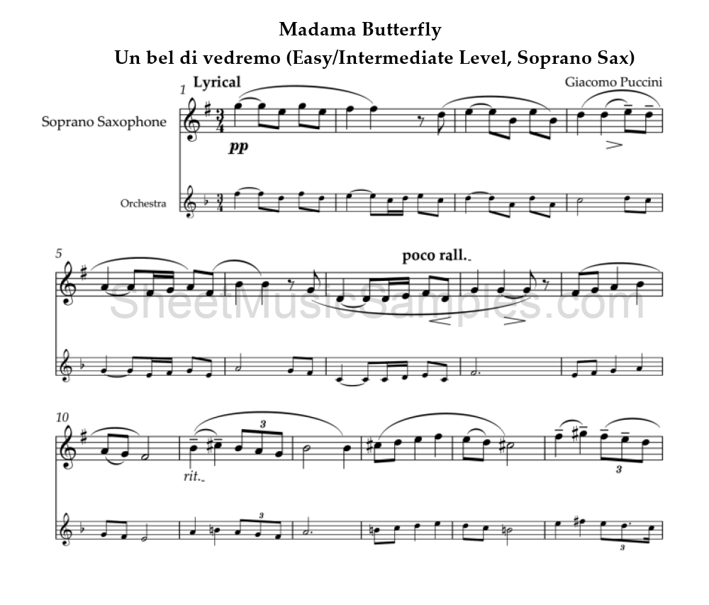 Madama Butterfly - Un bel di vedremo (Easy/Intermediate Level, Soprano Sax)