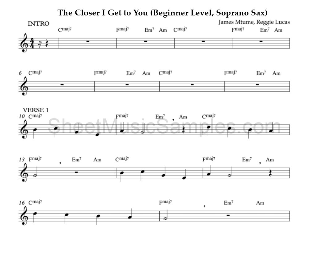 The Closer I Get to You (Beginner Level, Soprano Sax)