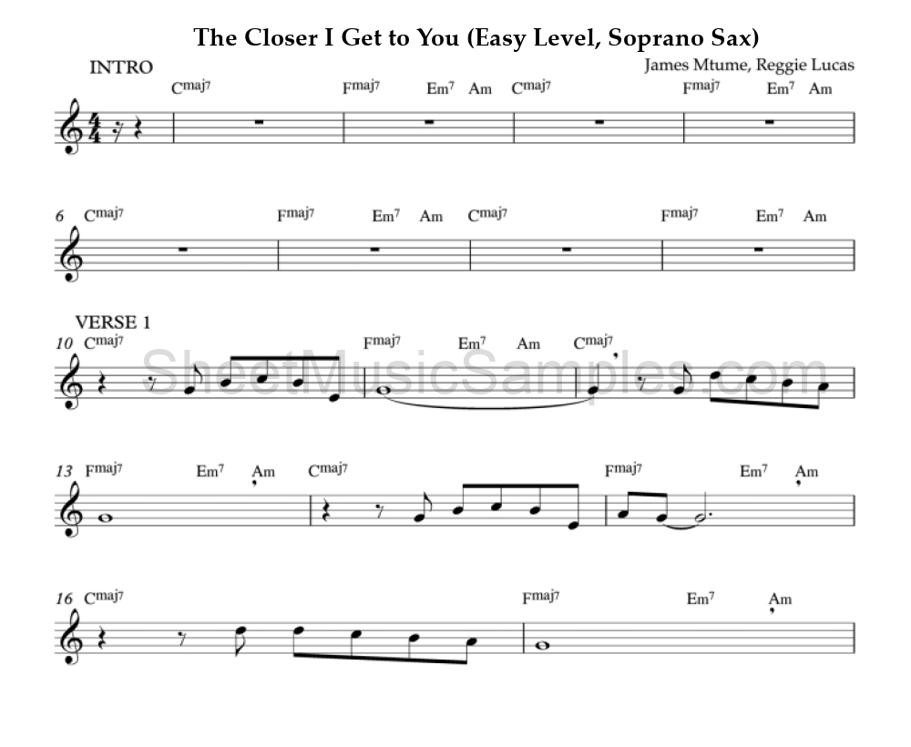 The Closer I Get to You (Easy Level, Soprano Sax)