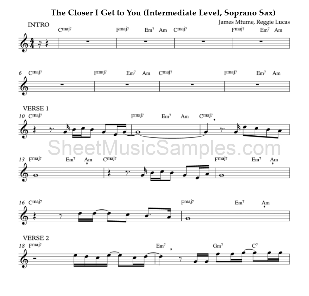 The Closer I Get to You (Intermediate Level, Soprano Sax)