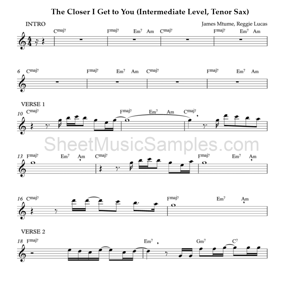 The Closer I Get to You (Intermediate Level, Tenor Sax)