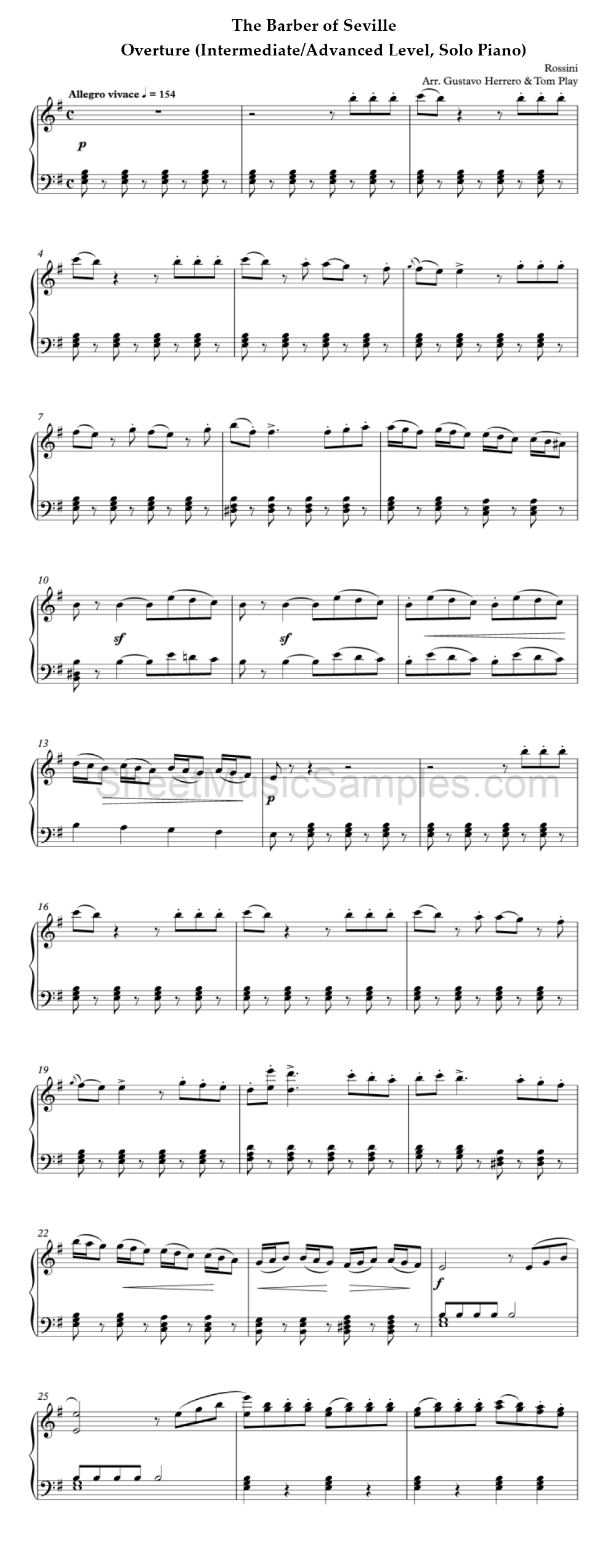 The Barber of Seville - Overture (Intermediate/Advanced Level, Solo Piano)