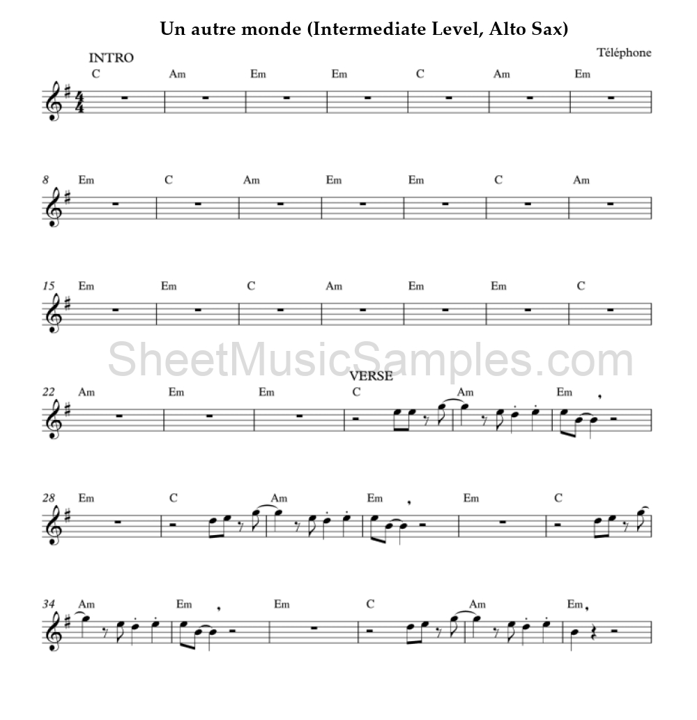 Un autre monde (Intermediate Level, Alto Sax)