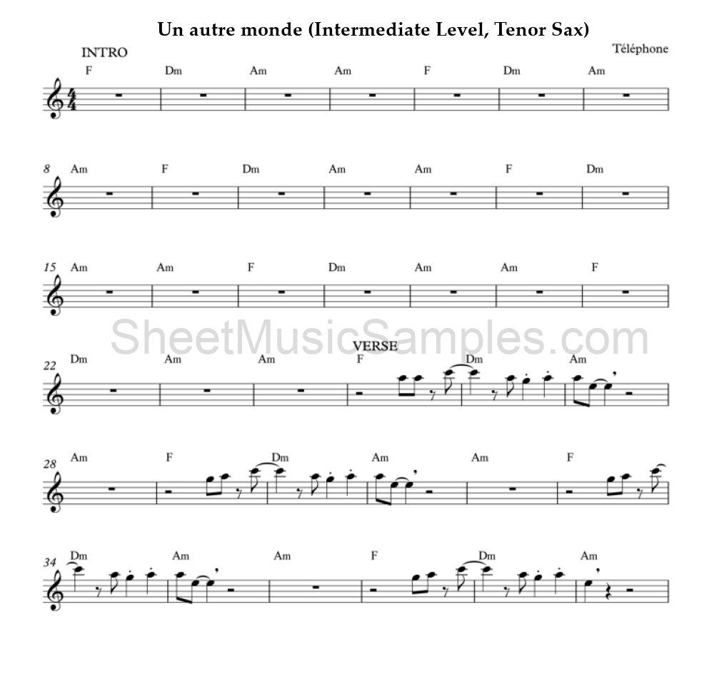 Un autre monde (Intermediate Level, Tenor Sax)