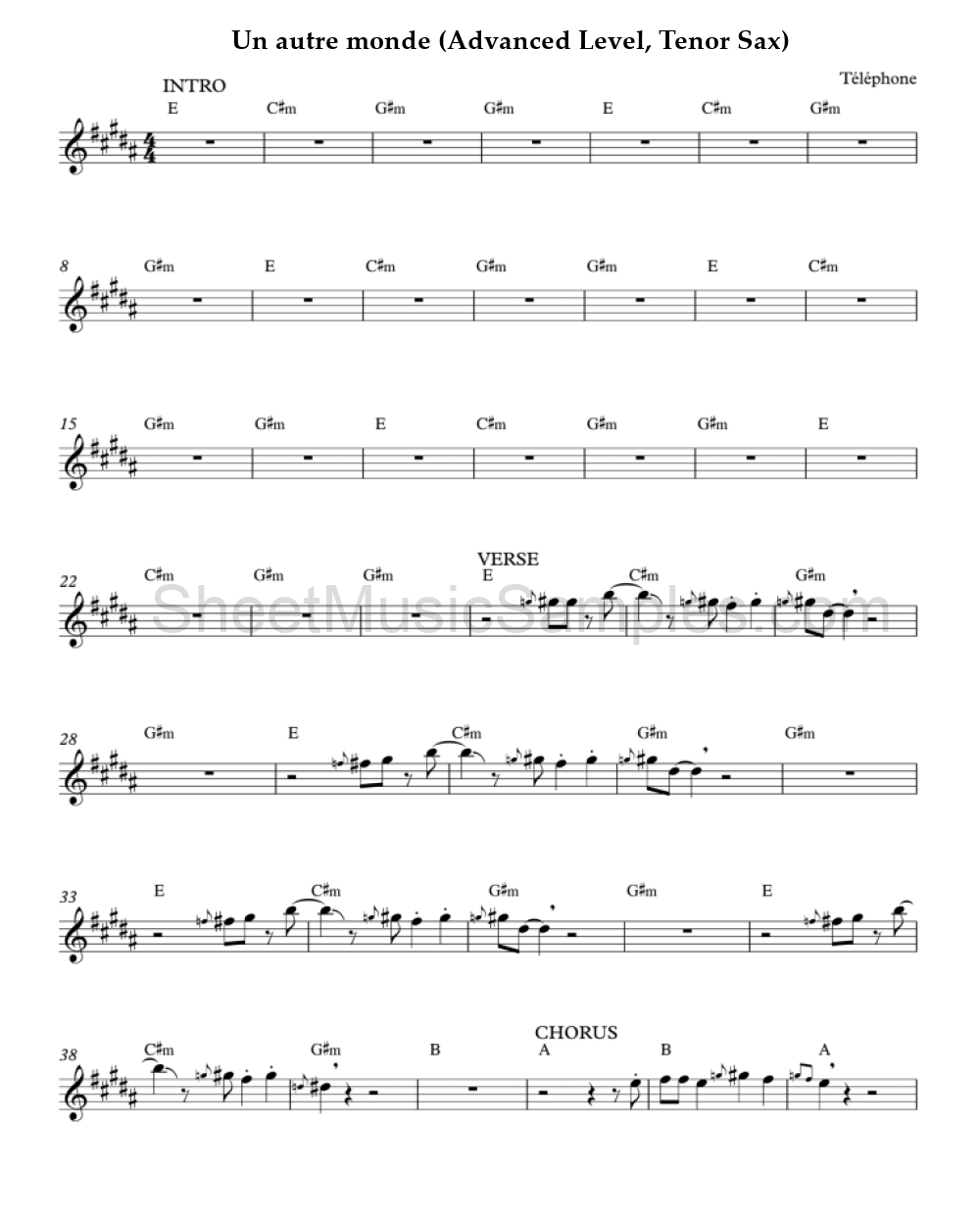 Un autre monde (Advanced Level, Tenor Sax)