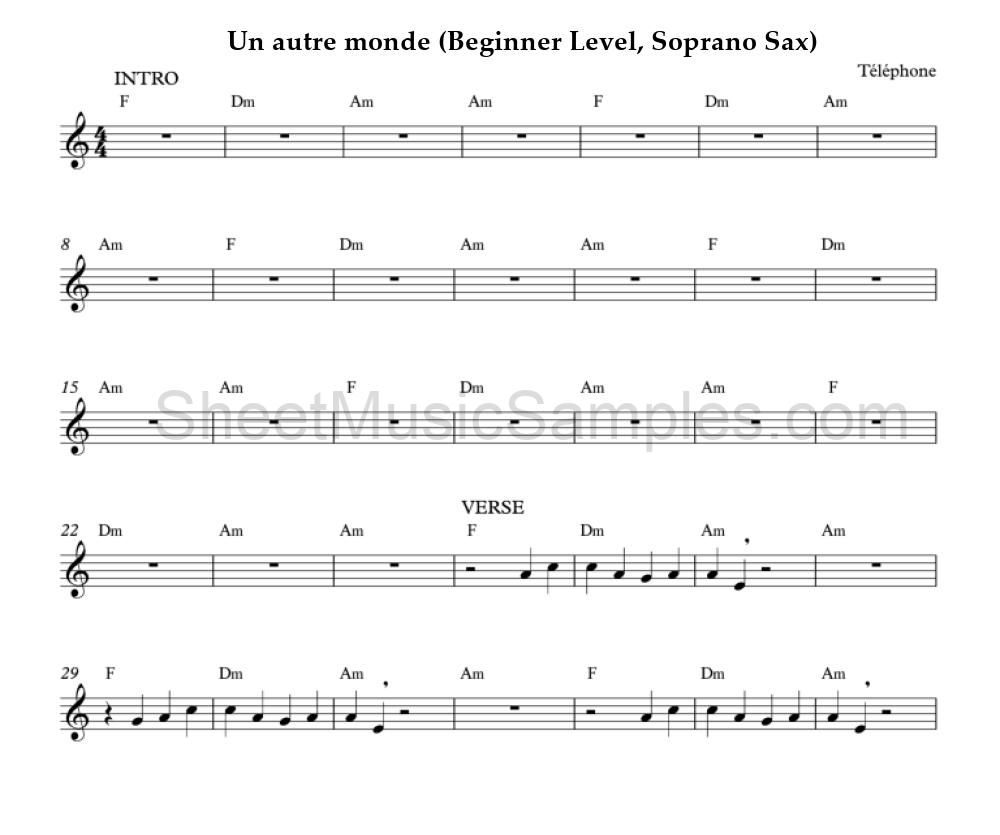 Un autre monde (Beginner Level, Soprano Sax)