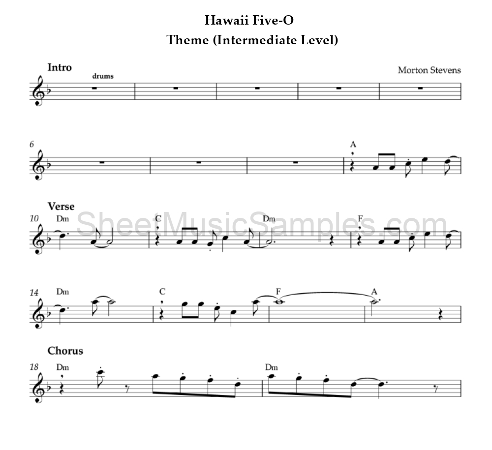 Hawaii Five-O - Theme (Intermediate Level)