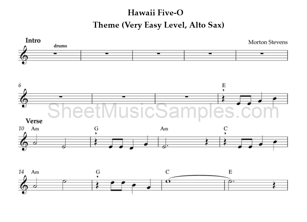 Hawaii Five-O - Theme (Very Easy Level, Alto Sax)