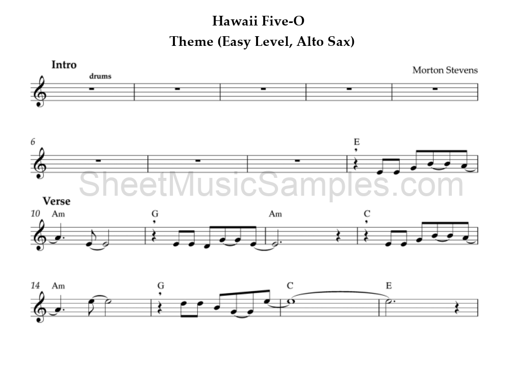 Hawaii Five-O - Theme (Easy Level, Alto Sax)