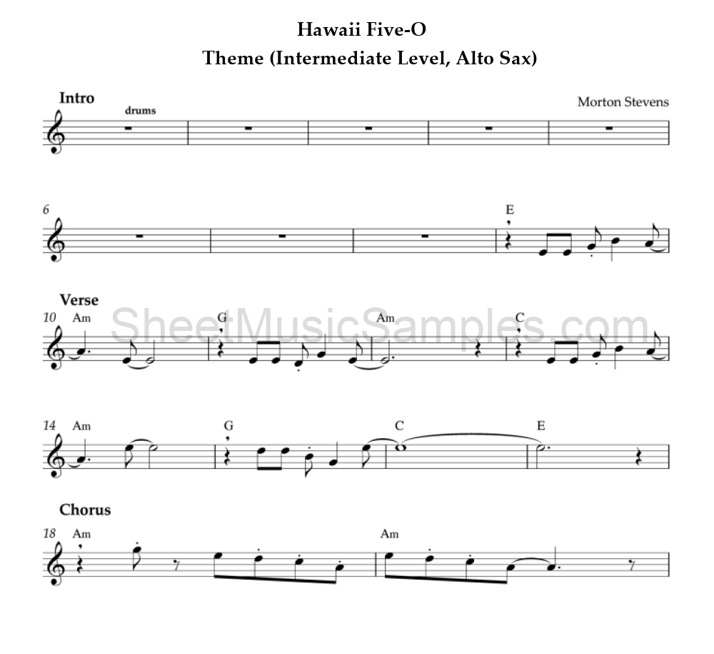 Hawaii Five-O - Theme (Intermediate Level, Alto Sax)